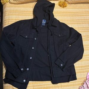 American Rag Mens hooded denim trucker jacket